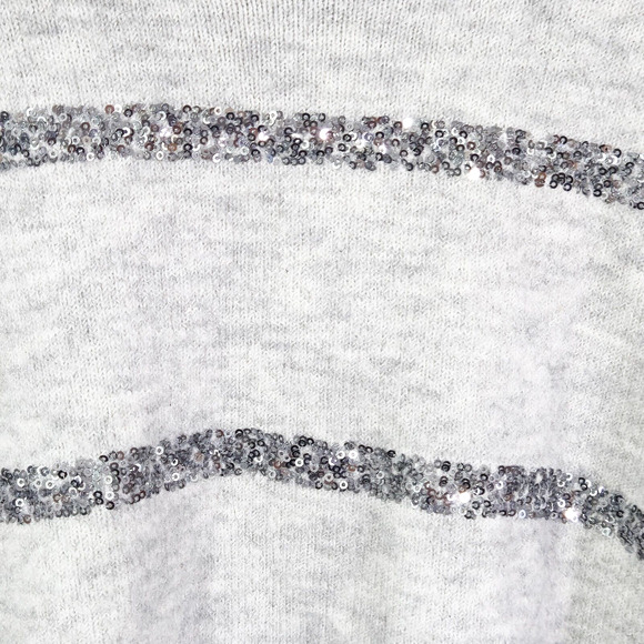 CeCe Sparkle Stripe Sweater Light Gray Sparkle Knit Size S Cozy - Picture 4 of 8